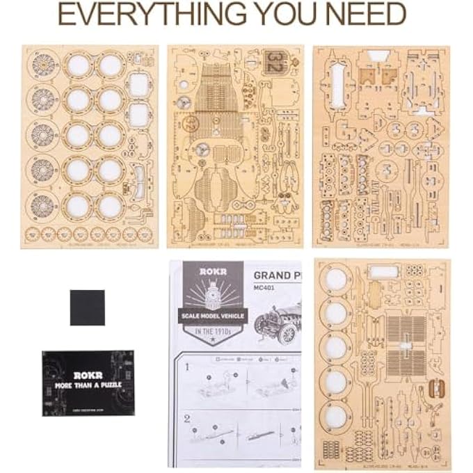 3D WOODEN PUZZLE-MECHANICAL CAR MODEL-SELF BUILDING VEHICLE KITS-BRAIN TEASER TOYS-BEST GIFT FOR ADULTS AND KIDS ON BIRTHDAY/CHRISTMAS DAY (GRAND PRIX CAR) - Image 4